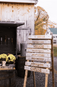 wooden made menu with food option for catering and event