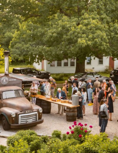 Wedding guest infront of tap truck